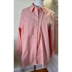 Orvis Women's Coral Stripe Button Down Shirt Sz 16 Long Sleeve
